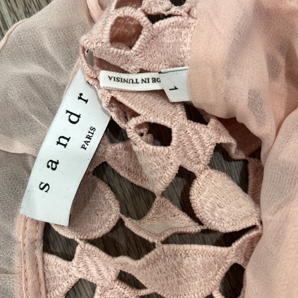 Sandro Manureva Blush Pink Crochet Lace Mini Dress Size 1 or Small - Picture 3 of 9